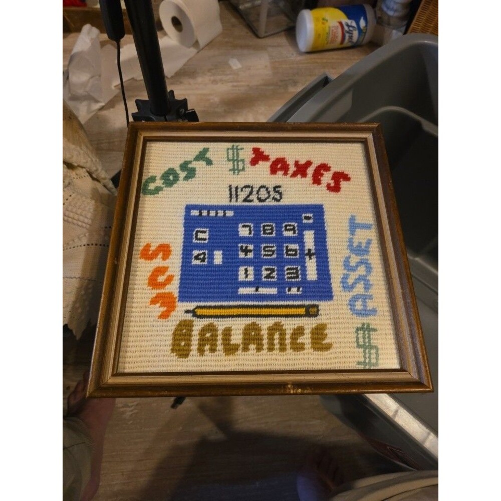 Vintage Account Theme Hand Made  Coss Stitch In Frame 14x13